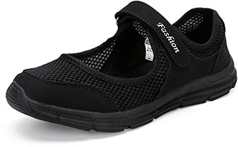 Kimily-UK sandaler dam fritidsskor loafers kilklack lätta promenadskor platåsneakers nät halkskydd fitness sneakers löparskor sommar andas espadrill kardborreband i storlek, svart 1, 41 EU