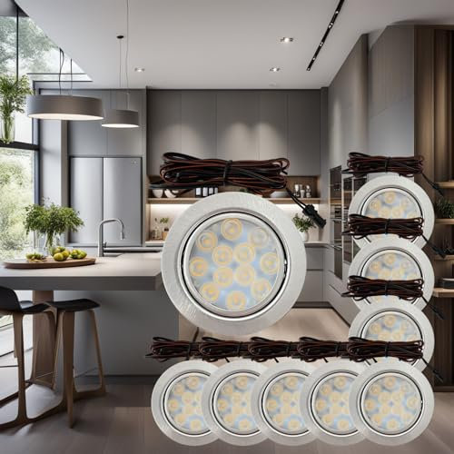 Lichtfaktor24 12V Möbeleinbauleuchten LED flach 9 x 3W Einbaustrahler Lotta 200lm mit LED Trafo und Mini Verteiler 3000K Warmweiß Lochausschnitt: 55 bis 60mm