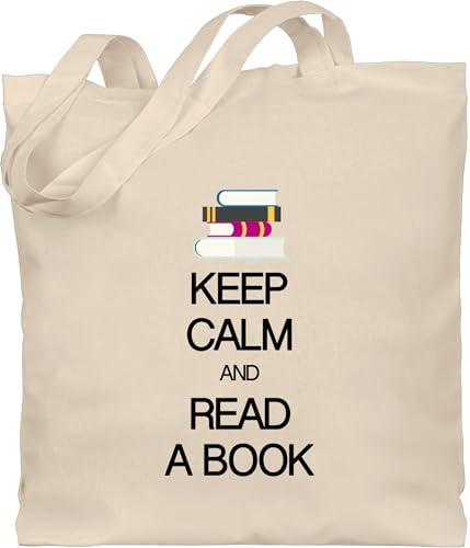 Baumwolltasche - Keep calm and read a book - Unisize - Naturweiß - stoffbeutel bücher kind buch beuteltasche leinenbeutel für taschenbuch lesen bag stofftasche reader books jute on tote literatur