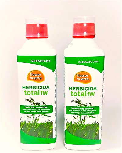 Herbicida Total Glifosato 36% FLOWER 1 litro (2x500 ml. tratamiento válido para 100 litros agua) Aplicación en post emergencia de malas hierbas, no residual y no selectivo (total).