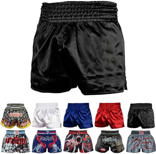 Roar Muay Thai Shorts MMA Gym Boxing Fighting Trunks Kick Martial Arts Gear (Black, Medium)