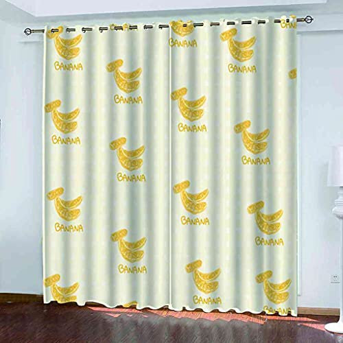 NPBSHZ Flächenvorhang Blickdichte Verdunkelungsvorhang Ösen 3D Gedruckt Thermovorhang Gelber Bananendruck Gardinen für Schlafzimmer Wohnzimmer Schallschutz Vorhang 280x215cm 2 Paneele