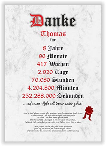 Blechhochzeit Geschenkidee - 8 Jahre verheiratet - Blecherne Hochzeit - Danke Mann Frau Geschenk zum Hochzeitstag für Sie oder Ihn - Partnergeschenk mit Name (Grau)