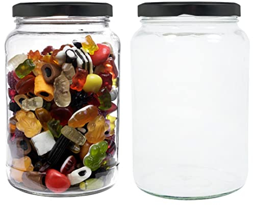 mikken - Einmachglas 2er Set 1,7 Liter mit Schraubverschluss Schwarz inkl. Beschriftungsetiketten
