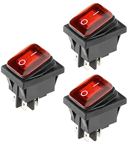 ETOPARS 3 Piezas 12V 20A Interruptor Basculante Redondo para Coche Niebla Luces de Luz LED Rojo Interruptor Palanca Coche Botón Pulsador Impermeable 4Pin ON Off DPST