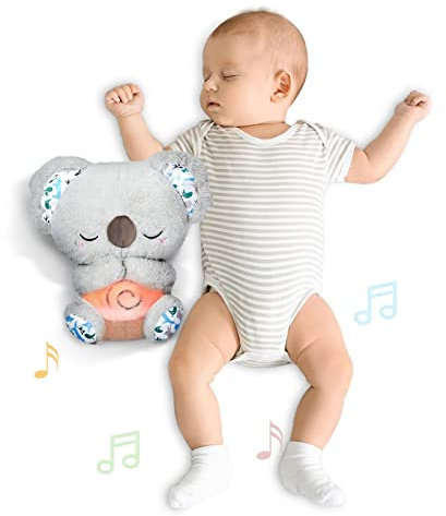 Auby Soothe n' Cuddle Koala, Plüschspielzeug mit 10 Schlafliedern, Lichtern und rhythmischen Atembewegungen, Geschenke für Jungen und Mädchen von 0 1 2 3 4 5 Jahren, FR461553