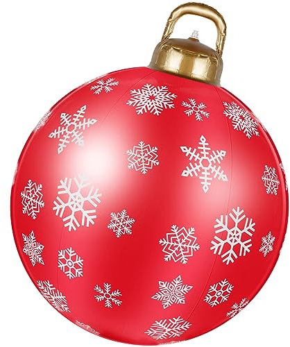 BOBASH Palla di Natale Gonfiabile Gigante 60 cm in PVC con Pompa, Decorata con Luce LED