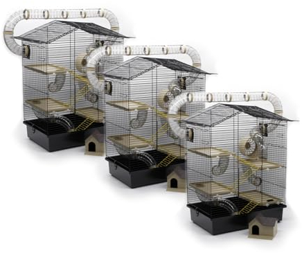 ZooPaul XXL Nagerkäfig Hamsterkäfig schwarz beige Maus Käfig Tunnelsystem Zubehör 3er Set