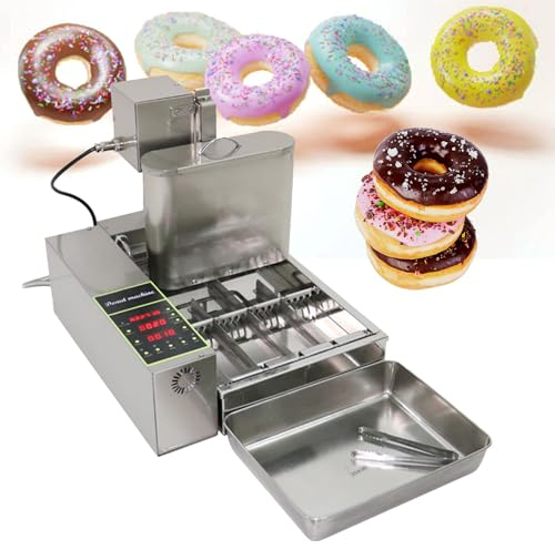 Commercial Automatic Donut Maker Machine - Adjustable Thickness, 5.5L Stainless Steel Hopper - 360pcs/h - Auto Flip - Professional Stainless Steel Donut Fryer for Bakery/Cafe/Food Stall