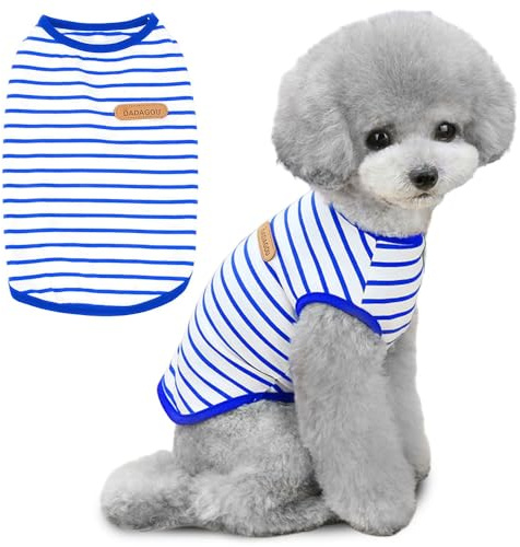 Voarge T-Shirt mit Hundestreifen,Sommer-Hunde-Shirts, Weiche Baumwolle Welpen Kleidung Haustier Tank Top Chihuahua Basic Tee Shirt Bekleidung für kleine mittelgroße Hundekatze Kleidung (Blau, XL)