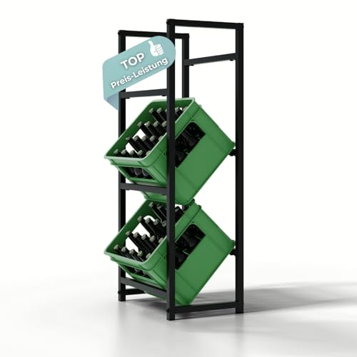 HAGO24 Getränkekistenregal 3 Kisten in 47x116,5 cm I Platzsparendes Getränkeregal I Hochwertiges & Robustes Kisten Regal aus Stahl I Bierkisten Regal für für Vorratskammer, Keller & Garage