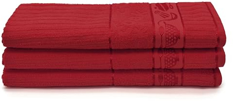 Velosso 3 Pack Cooks Large Everyday Kitchen Tea Towel Set 100% Supreme Ring Spun Cotton Soft and Absorbent Dish Towels, Tea Towels, Dish Cloth, Wipe Cloths (Red)