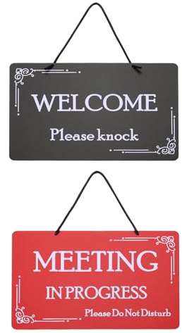 PATIKIL Meeting Im Lauf Bitte Nicht Stören Tür Hänger Rot Schwarz 12 x 8 | Schild, Willkommen Bitte Klopfen Tür Schild Dekor, PVC, Doppelseitig, für Büro Meeting Sitzung Zuhause Aufzeichnung