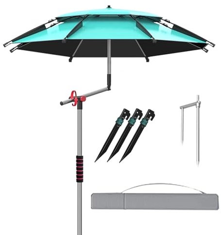 Schirm für Angel Freien, Regendicht Strandsonnenschirm Tragbar Strandschirm Angler Campingschirm Windfest Fischschirm 360° Kippbarer Sun Umbrella for Garden(240cm)
