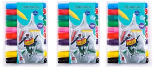 TerCasa 998702-2 Textilmarker Sets 3x 10er zum Bemalen von Stoff, 30 Stoffmalstifte im Etui, Textilstifte mit Strichstärke von 2 bis 5 mm, 90 Textilmalstifte in 10 verschiedenen Farben