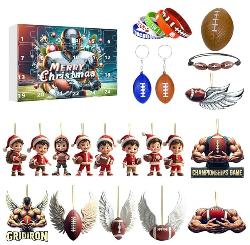 American Football Adventskalender 2024, Rugby Adventskalender 2024, 24 Tage Weihnachtskalender Kalender Xmas Geschenke Geschenke für Kinder Jungen (D)