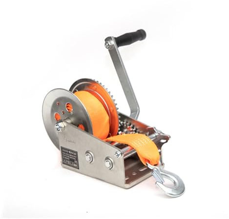 Cabrestante de tracción Cabrestante manual de 2500 libras Cabrestante manual pequeño Cabrestante for remolque de barco con correa de cinturón naranja con 2 velocidades Ideal para rescate de vehículos