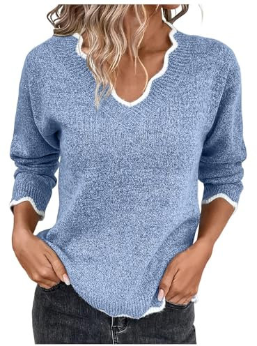 Sonnena Jersey Mujer Jersey de Punto con Cuello de Pico Para Mujer Suéter Mujer Invierno Jerséis para Mujer con Cuello En V Jerseys para Primavera Otoño Invierno