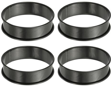 sourcing map 4 anelli rotondi antiaderenti da 8 cm, in acciaio inox, a doppio rullo, per pasticceria inglese, per cucina, cottura al forno, crostate, dessert, nero
