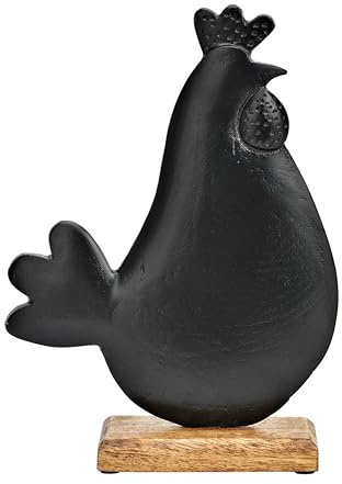 Generisch Henne schwarz Huhn Metall Osterhuhn Metallhuhn auf Mangoholz, 31 cm hoch Deko Frühling Ostern Osterdeko modern