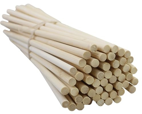 52Pcs Palitos De Madera Redondos,Madera De Bambú Natural,Proyectos De Manualidades,Varillas De Bambú,30cmx8mm