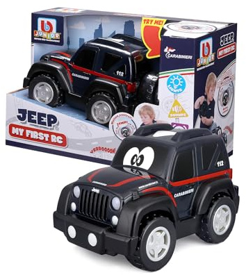 BBURAGO Jeep Radiocomandata My First RC, Licenza Ufficiale Jeep, Livree Carabinieri o Polizia, Luci e Suoni, Controller a Volante, Età Consigliata 2+ Anni