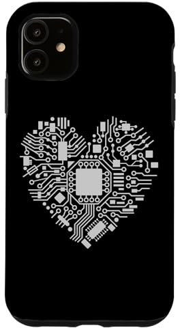 Carte mère circuit puce sombre informatique coeur graphique Coque pour iPhone 11
