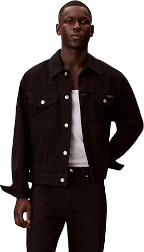 Calvin Klein Cazadora vaquera Hombre 90s Classic Black Trucker con bolsillos en el pecho, Negro (Ck Classic Black), S