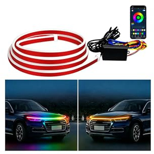 Tira de Luces LED para capó de Coche, luz Diurna Exterior Flexible e Impermeable, luz LED RGB Multicolor para capó, luz Diurna con escaneo dinámico, Apta para vehículos de 12V.