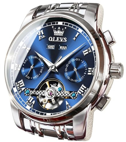 OLEVS Self Winding Watches for Men Automatic Mechanical Tourbillon Stainless Steel Waterproof Luminous Luxury Dress Wrist Watches