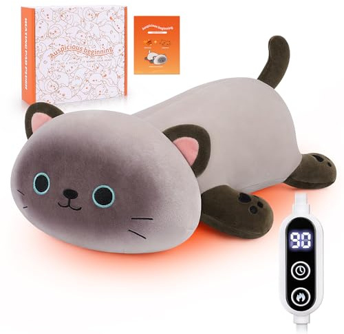 Electric Heating Pad for Period Cramps, 14in Cuddly Siamese Cat Plush with a Hot Soft Belly USB Powered, Menstrual Heating Pad Neck Shoulder Pain Relief, Gift for Daughter Wife Period Heating Pad
