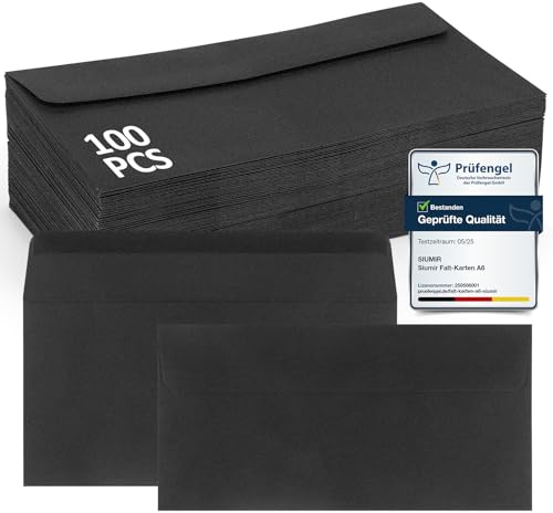 Siumir 100 Stück Briefumschläge DIN Lang 220x110 mm - kraftvolles Papier 110 g/m² - Schwarz umschläge - ohne Fenster- - Für Dokumente, Einladungen & Grußkarten