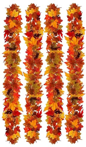 Höstgirlang | 4-delar konstgjorda höstgirlanger Thanksgiving dekorationer | heminredning halloween prydnader för fest bröllop utomhus spisel öppen spis fönster sovrum