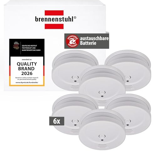 Brennenstuhl detectores de Humo Set, 6X RM C 9010 con Pila recambiable (comprobado según EN 14604, señal de Alarma penetrante) Blanco