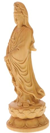 INOOMP Figurita de Buda de Madera de Boj Tallada Adorno Tradicional para Escritorio y Decoración de Hogar Estatua de Guanyin Compacta para Ofrecimientos y Ambiente