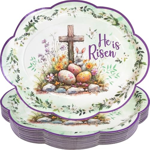 ceiba tree He is Risen Oval Paper Plates Easter Religious Party Oval Plates Disposable Tableware Jesus Cross Party Supplies