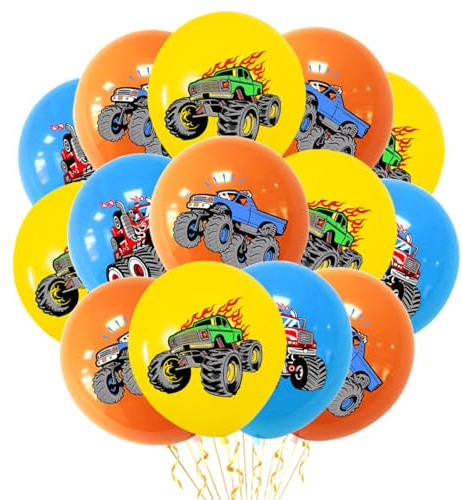 Gleemix 15 Stück Monstertruck Latex Luftballons, 12 Zoll Truck Ballons | Monstertruck Helium Ballon, Cartoon Truck Luftballon für Geburtstag, Motto Party Deko