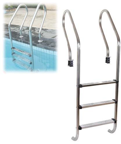 MSHGSKU Poolstege i 304 rostfritt stål, 2/3/4 steg, halkfri för begravd pool, 200 kg kapacitet, enkel installation, inomhus- och utomhusbruk