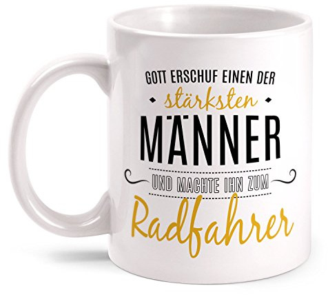 Fashionalarm Tasse Gott erschuf Radfahrer beidseitig bedruckt mit Spruch | Geschenk Idee Fahrrad Fahrer Radsport Rennrad Beruf Hobby Freizeit, Farbe:weiß