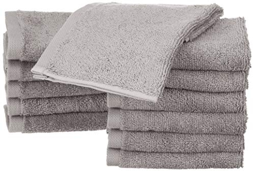 Amazon Basics Face Towels for bathroom, 100% Cotton Extra Absorbent washcloth, Fast Drying - salon towel - 12-Pack, Grey (30 x 30 cm)