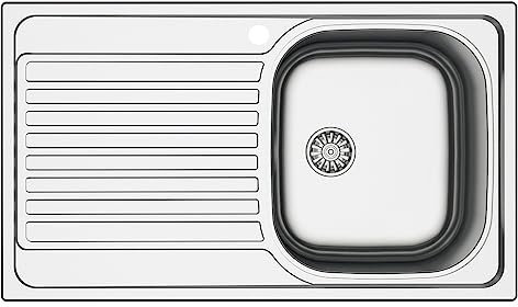 MABEL Lavello Cucina 1 Vasca con Gocciolatoio Lavandino Cucina Lavello Incasso Acciaio Inox 201 con Finitura Spazzolata Facile da Pulire Lavabo Cucina Profondità Vasca 14 cm - L 86 cm x P 50 cm