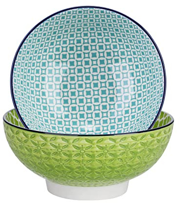 vancasso Macaron Porcelain Salad Bowls, 1200ml Deep and Large Serving Bowl, Japanese Style Bowls Set of 2 (7.3in Diameter x 3.3in High)