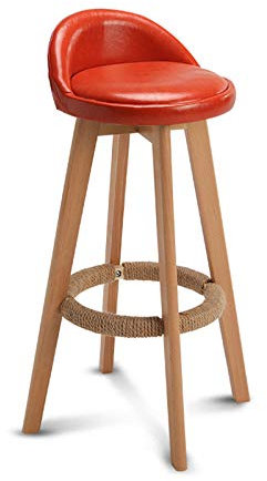 HUOQILIN Barhocker Barstuhl Bistrohocker Tresenhocker Mit Lehne Und Fußstütze Design Stuhl Massivholz Ledersitz,Rot