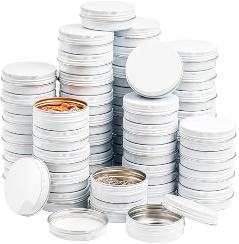 Foraineam 48 Pack 2 oz White Lip Balm Tin Cans, Aluminum Round Cosmetic Sample Containers with Screw Lid, Storage Travel Tin Jars Metal Empty Tins for Salve, Cream, Spices or Candles