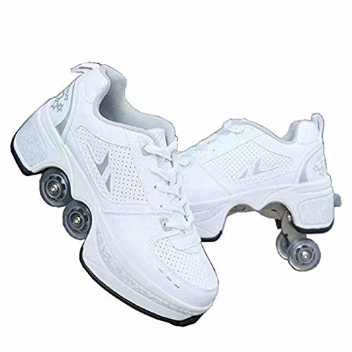 Rollschuhe für Damen, Quad Roller Skates für Kinder, Unisex Schuhe mit Rollen, Roller Erwachsene Skates, Outdoor Sport Technologie Skateboards, weiße Skates, Kick-Roller, 39,5