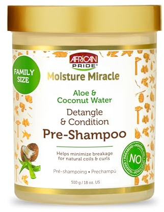 African Pride Moisture Miracle Pre-Shampoo Hair Detangler with Aloe & Coconut Water | Minimizes Breakage, Hydrates & Strengthens | Pre-Poo Treatment for Natural Coils & Curls | 18 oz.