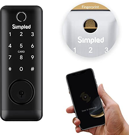 Simpled UF Security Smart Lock Touch, 7-in-1, Fingerprint Keyless Entry Door Lock, Bluetooth Electronic Deadbolt, Touchscreen Keypad, Weatherproofing, Compatible with Wi-Fi Bridge (Sold Separately)