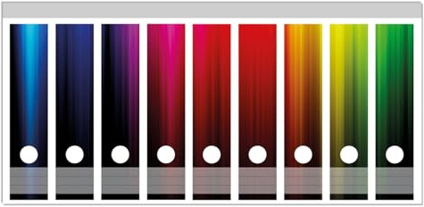 Wallario Ordnerrücken Sticker Bunte Regenbogenstreifen auf Schwarz - Größe 9 Stück, Rückenschilder für 9 breite Ordner, Klebeetiketten