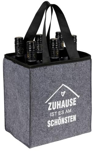 BURI Porte-bouteilles en feutre pour 6 bouteilles - Panier à bouteilles - Sac à provisions - Variante : à la maison, À la maison, Décontracté