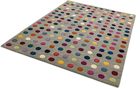 Lord of Rugs Luxury Soft 100% New Zeland Wool Geometric Patterned Hand Tufted Rug For Bedroom Living Room Decor Carpet Spotty Multi Med-Large 140x200 cm (4'7''x6'6'')